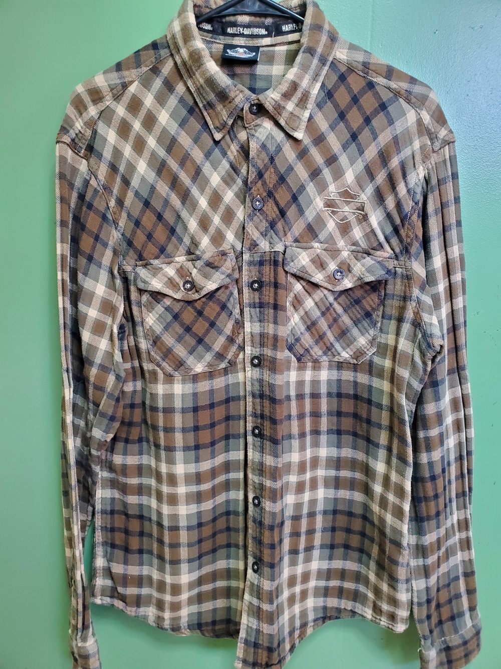 Harley-Davidson Plaid Button-Down Shirt in Brown and Blue Tones